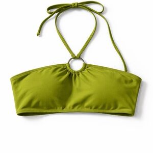 Shade & Shore Green Bandeau Bikini Top Medium Ring Detail Halter Adjustable Swim